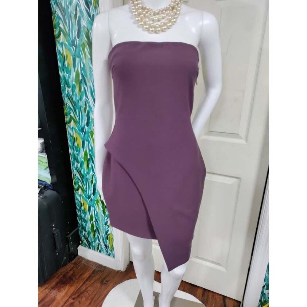 Elizabeth and James Mina Strapless Asymmetric Hem Mini Dress Purple Women's Sz 6 - Picture 4 of 7